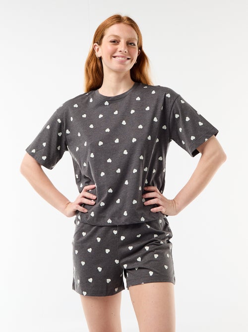 Conjunto de pijama top + calções em jersey de algodão - Kiabi