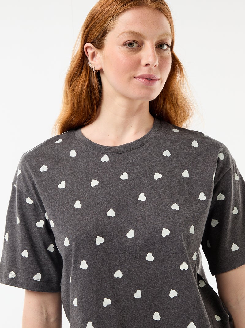 Conjunto de pijama top + calções em jersey de algodão Cinza - Kiabi