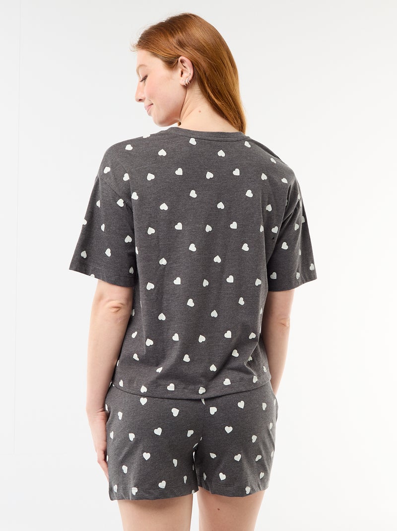Conjunto de pijama top + calções em jersey de algodão Cinza - Kiabi