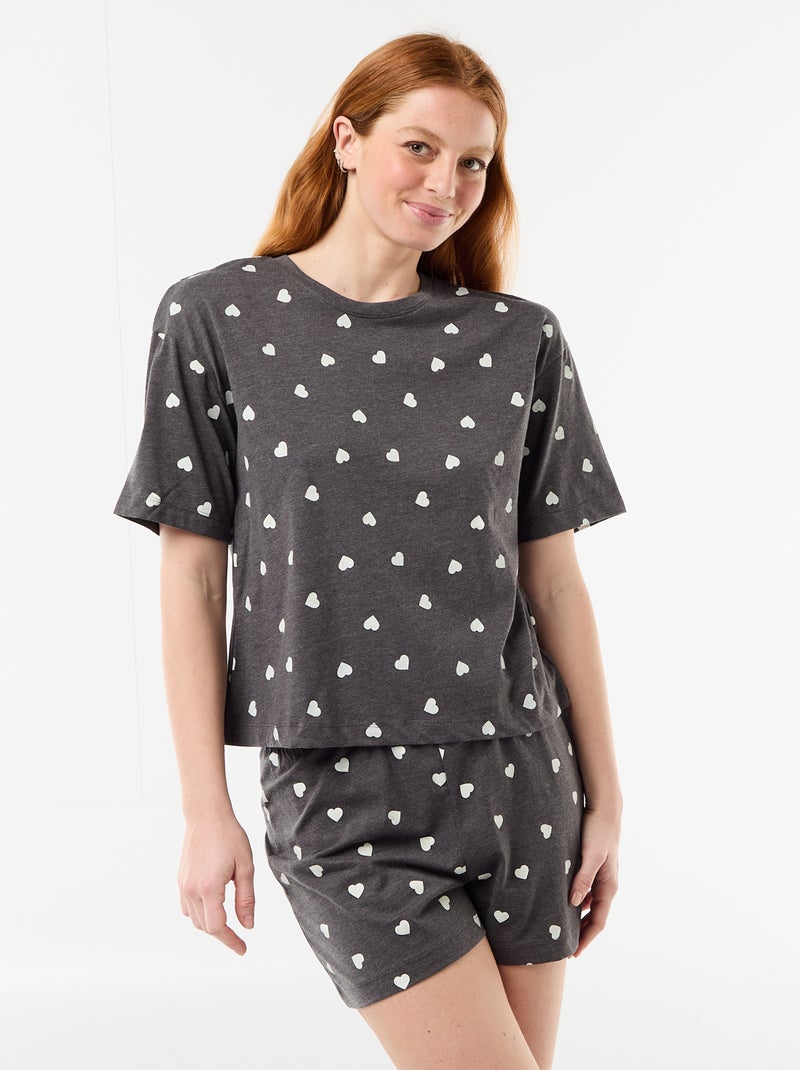 Conjunto de pijama top + calções em jersey de algodão Cinza - Kiabi