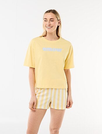 Conjunto de pijama top + calções em jersey de algodão