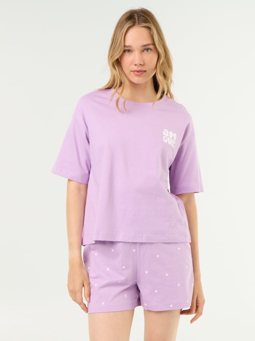 Conjunto de pijama top + calções em jersey de algodão - Kiabi Conjunto de pijama top + calções em jersey de algodão - Kiabi