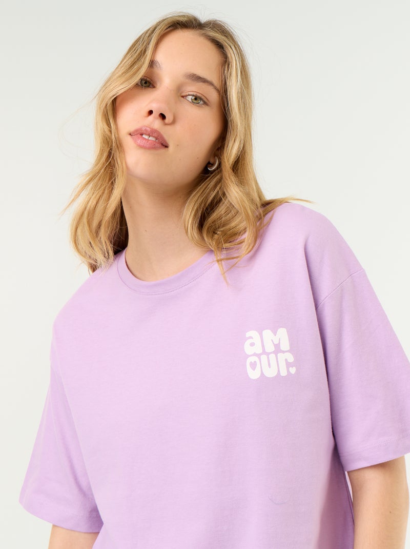 Conjunto de pijama top + calções em jersey de algodão Lilás - Kiabi