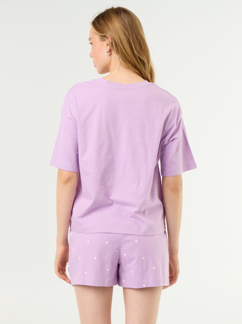 Conjunto de pijama top + calções em jersey de algodão Lilás - Kiabi