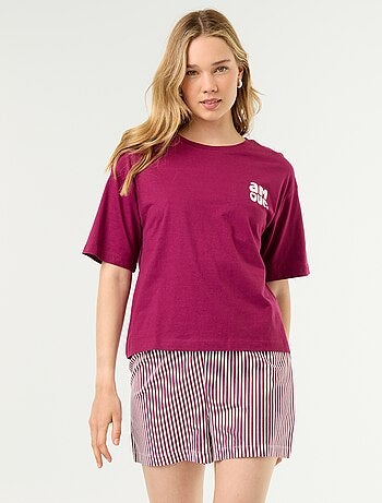 Conjunto de pijama top + calções em jersey de algodão