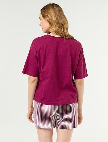 Conjunto de pijama top + calções em jersey de algodão