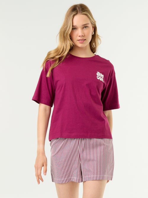 Conjunto de pijama top + calções em jersey de algodão - Kiabi Conjunto de pijama top + calções em jersey de algodão - Kiabi