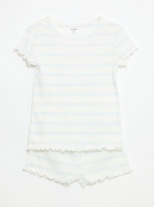 Conjunto de pijama top + calções em rib algodão - Kiabi