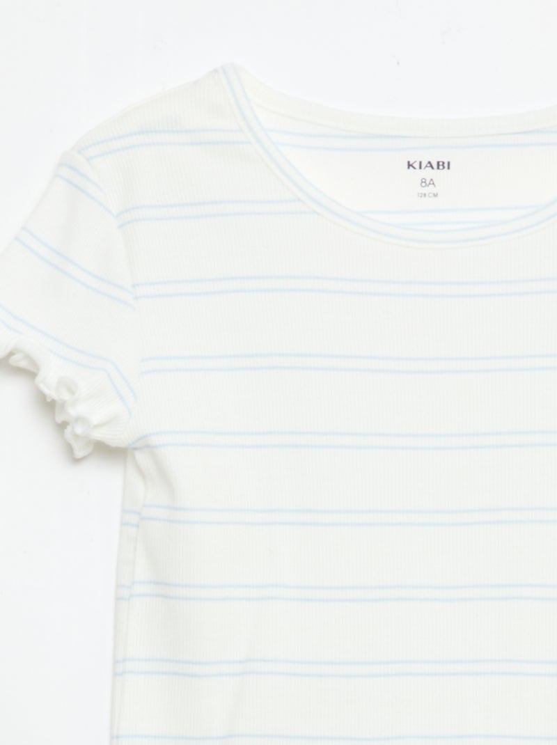 Conjunto de pijama top + calções em rib algodão Branco - Kiabi
