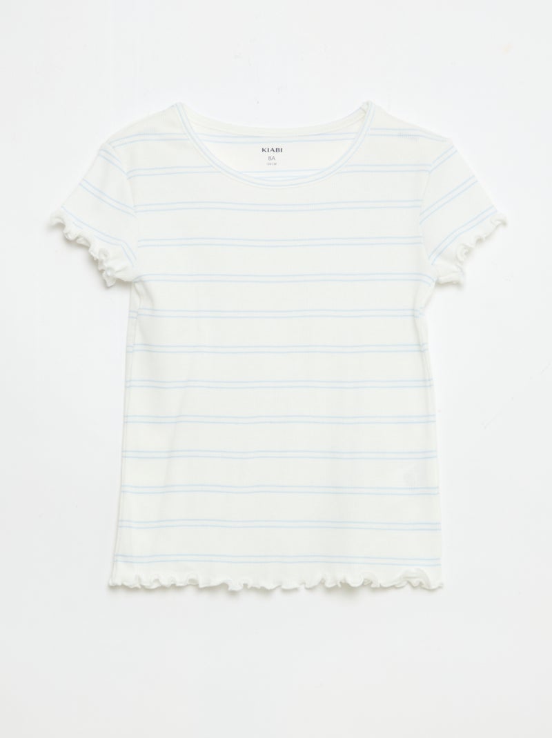 Conjunto de pijama top + calções em rib algodão Branco - Kiabi