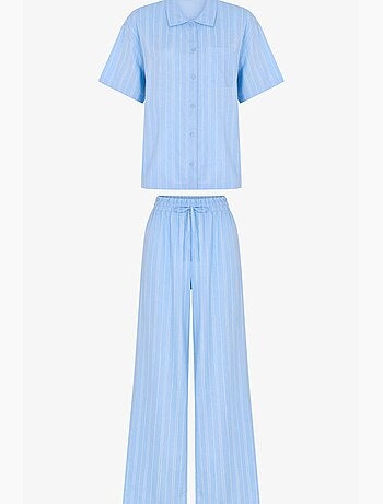 Conjunto de pijama vacation às riscas com camisa de manga curta e calça penti