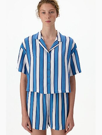 Conjunto de pijama vacation às riscas com camisa de manga curta e calções penti