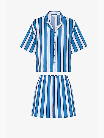 Conjunto de pijama vacation às riscas com camisa de manga curta e calções penti