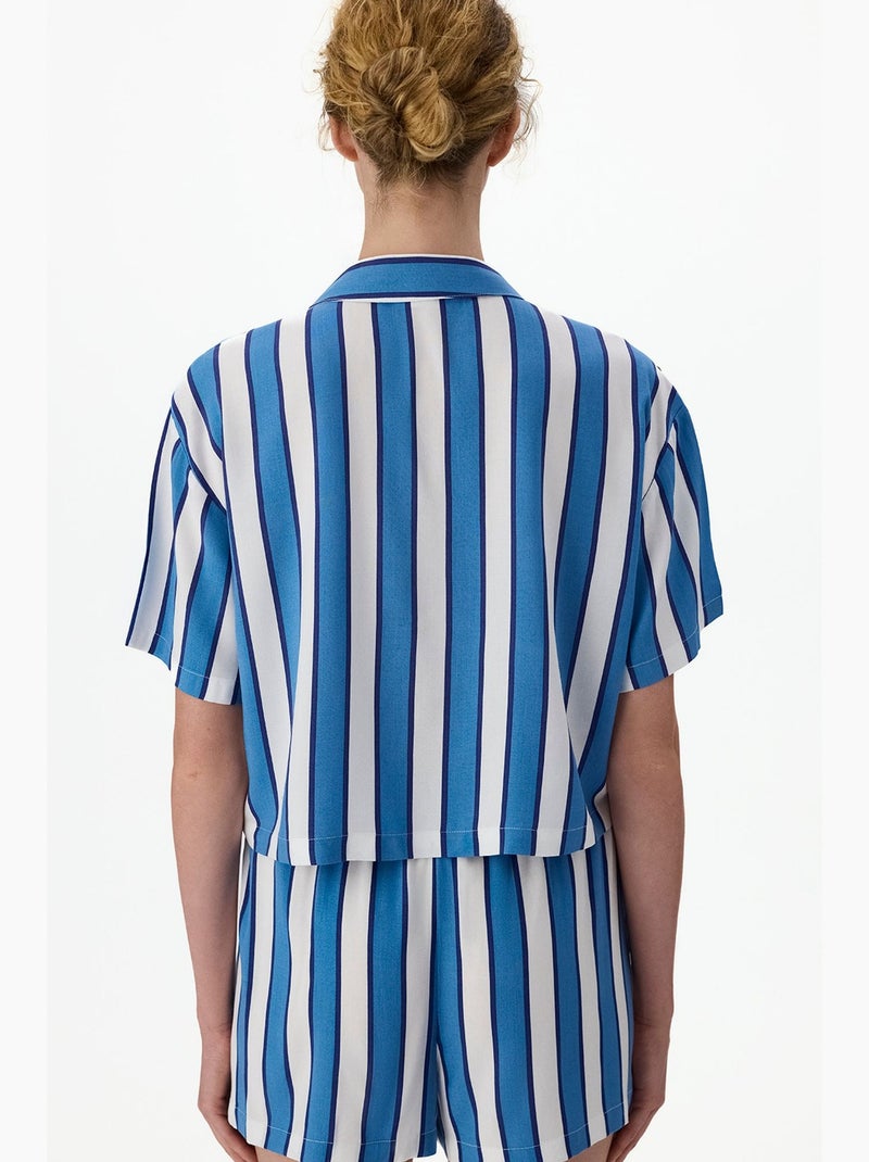 Conjunto de pijama vacation às riscas com camisa de manga curta e calções penti Branco Azul - Kiabi