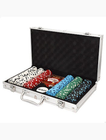 Conjunto de pôquer com 300 fichas em caixa de alumínio +18 anos colorbaby
