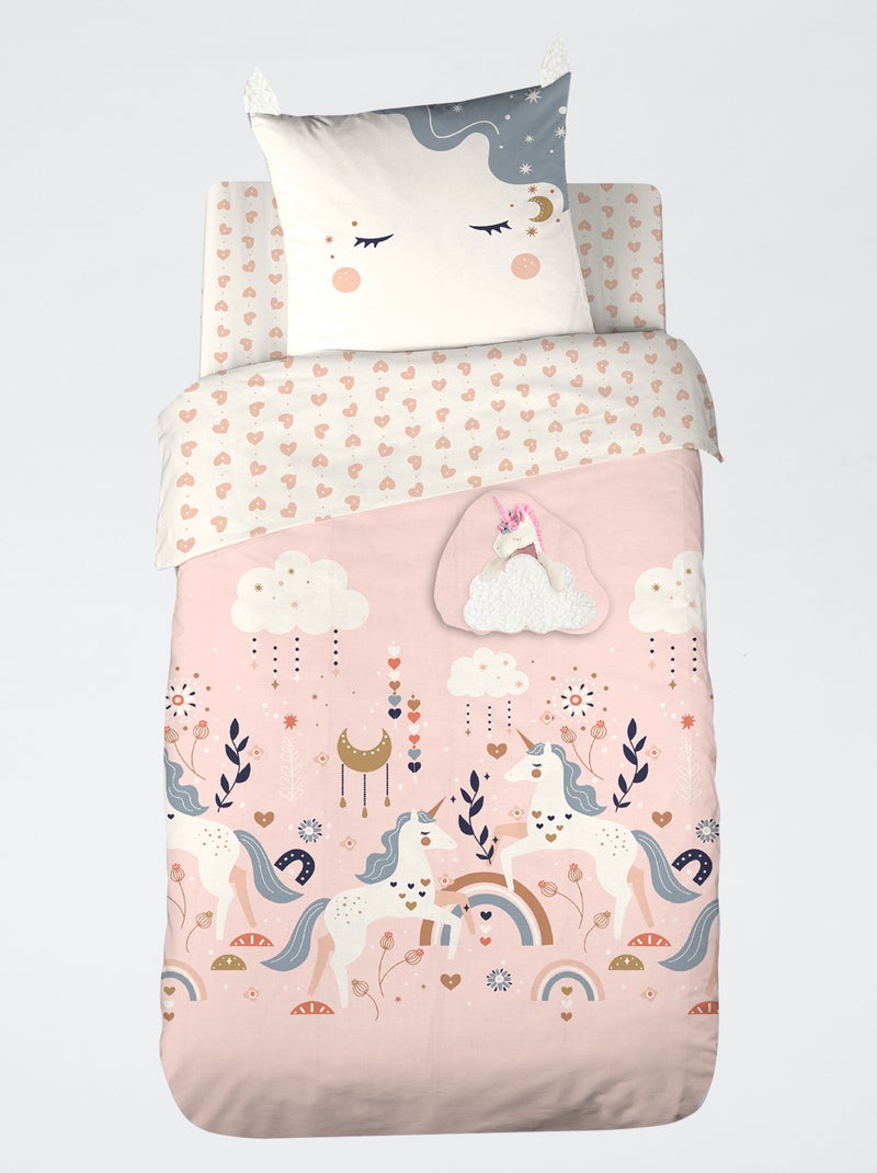 Conjunto de roupa de cama 1 pessoa 2 peças: capa de edredão + fronha Rosa - Kiabi