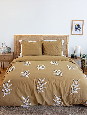 Conjunto de roupa de cama com folhas tufadas em algodão lavado