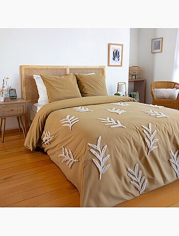 Conjunto de roupa de cama com folhas tufadas em algodão lavado