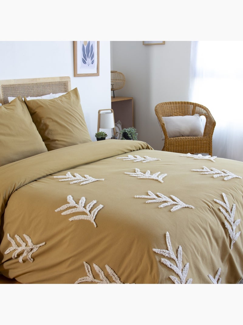 Conjunto de roupa de cama com folhas tufadas em algodão lavado Bege - Kiabi