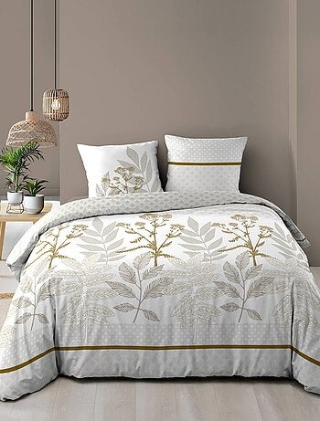 Conjunto de roupa de cama com padrão de folhagem em algodão estampado frente e verso