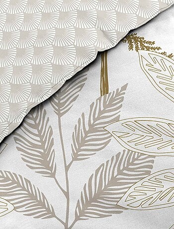 Conjunto de roupa de cama com padrão de folhagem em algodão estampado frente e verso