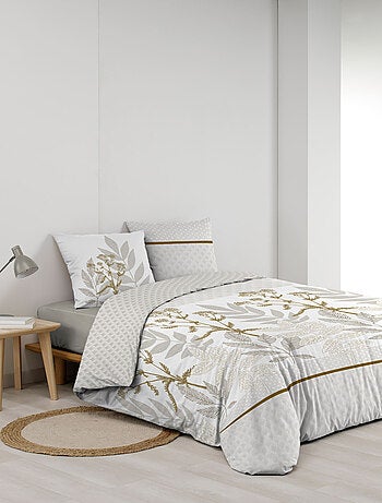 Conjunto de roupa de cama com padrão de folhagem em algodão estampado frente e verso
