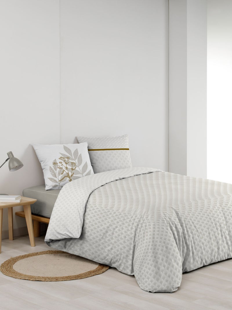Conjunto de roupa de cama com padrão de folhagem em algodão estampado frente e verso Bege-cinza - Kiabi