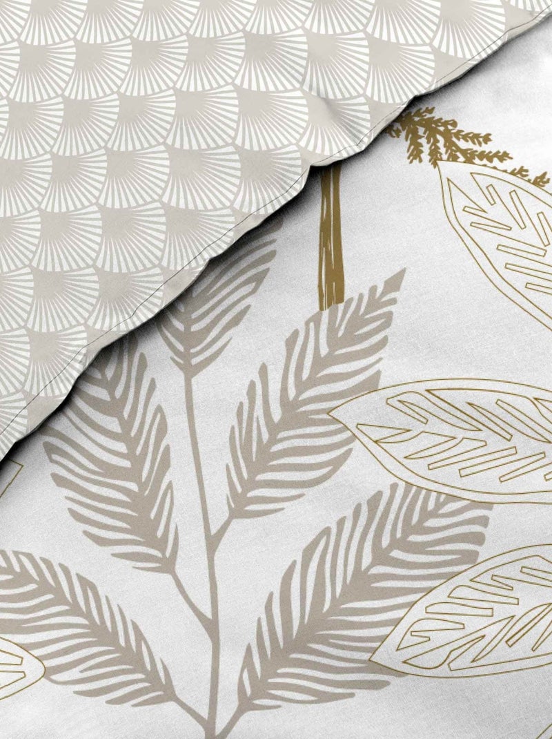 Conjunto de roupa de cama com padrão de folhagem em algodão estampado frente e verso Bege-cinza - Kiabi