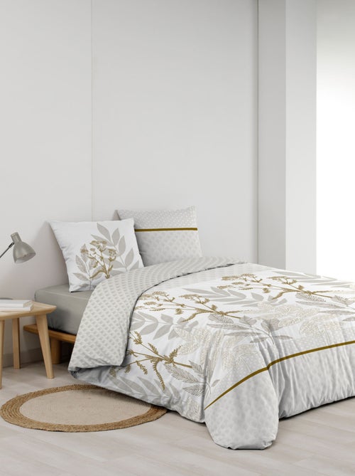 Conjunto de roupa de cama com padrão de folhagem em algodão estampado frente e verso - Kiabi