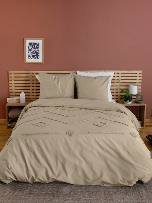 Conjunto de roupa de cama de algodão lavado com tufos geométricos - Kiabi