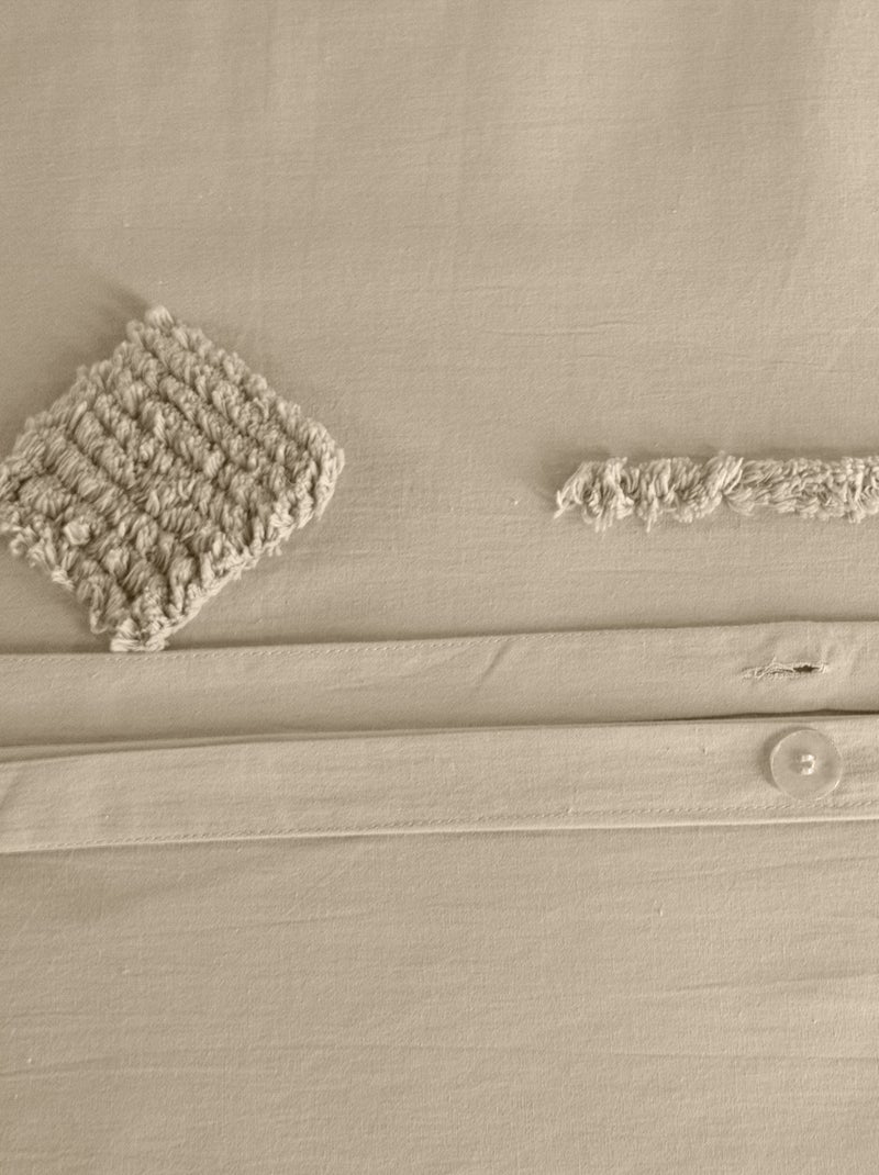 Conjunto de roupa de cama de algodão lavado com tufos geométricos Bege - Kiabi