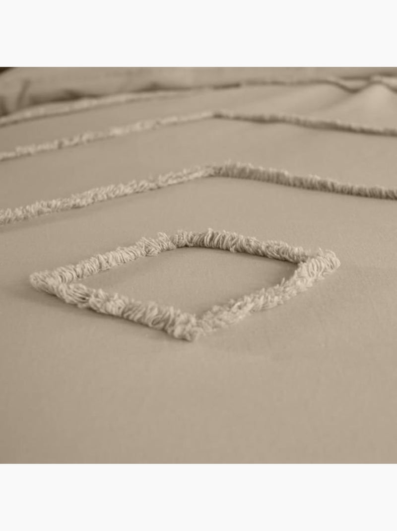 Conjunto de roupa de cama de algodão lavado com tufos geométricos Bege - Kiabi