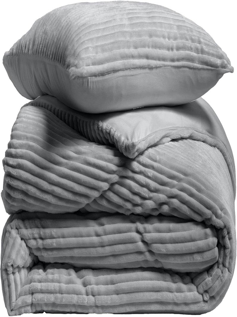 Conjunto de roupa de cama de flanela lisa em relevo com fecho de correr Cinza antracite - Kiabi