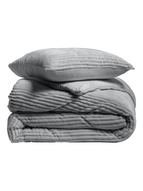 Conjunto de roupa de cama de flanela lisa em relevo com fecho de correr - Kiabi
