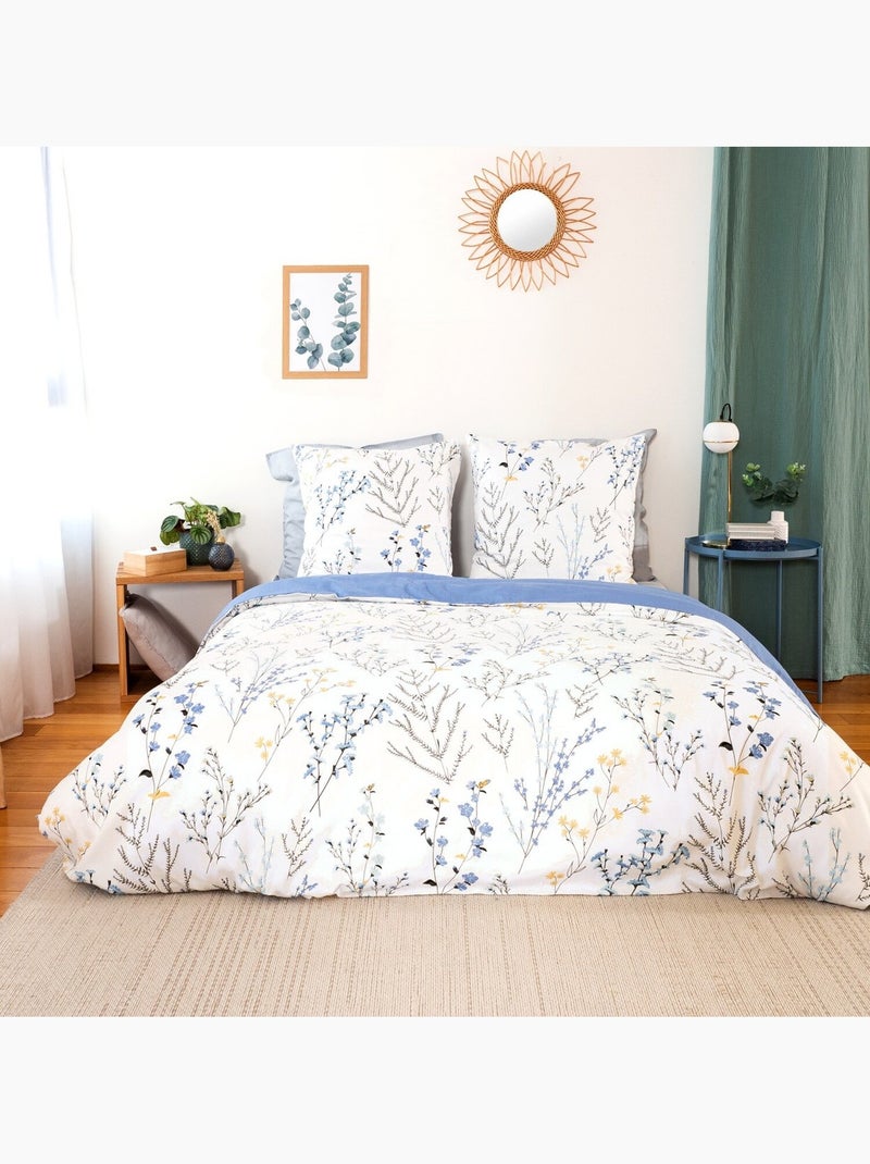 Conjunto de roupa de cama em cetim de algodão com um toque primaveril Azul - Kiabi