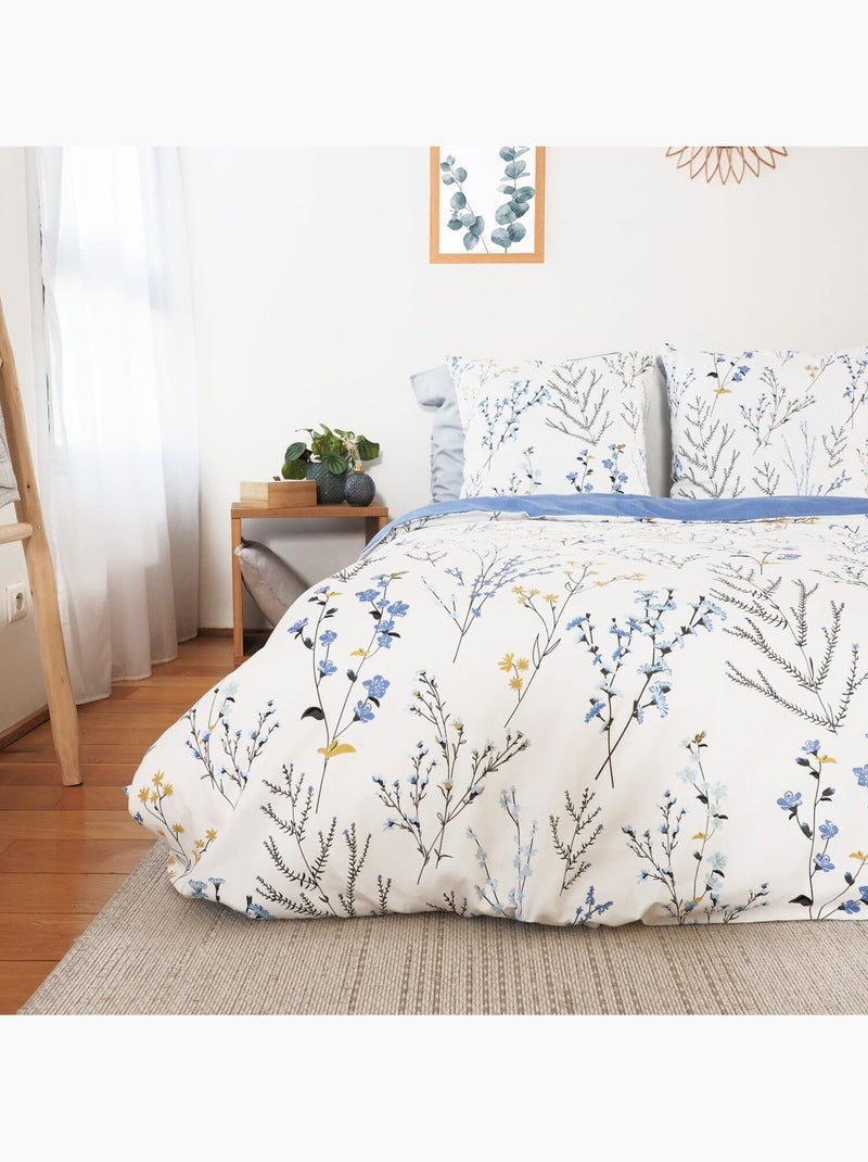 Conjunto de roupa de cama em cetim de algodão com um toque primaveril Azul - Kiabi