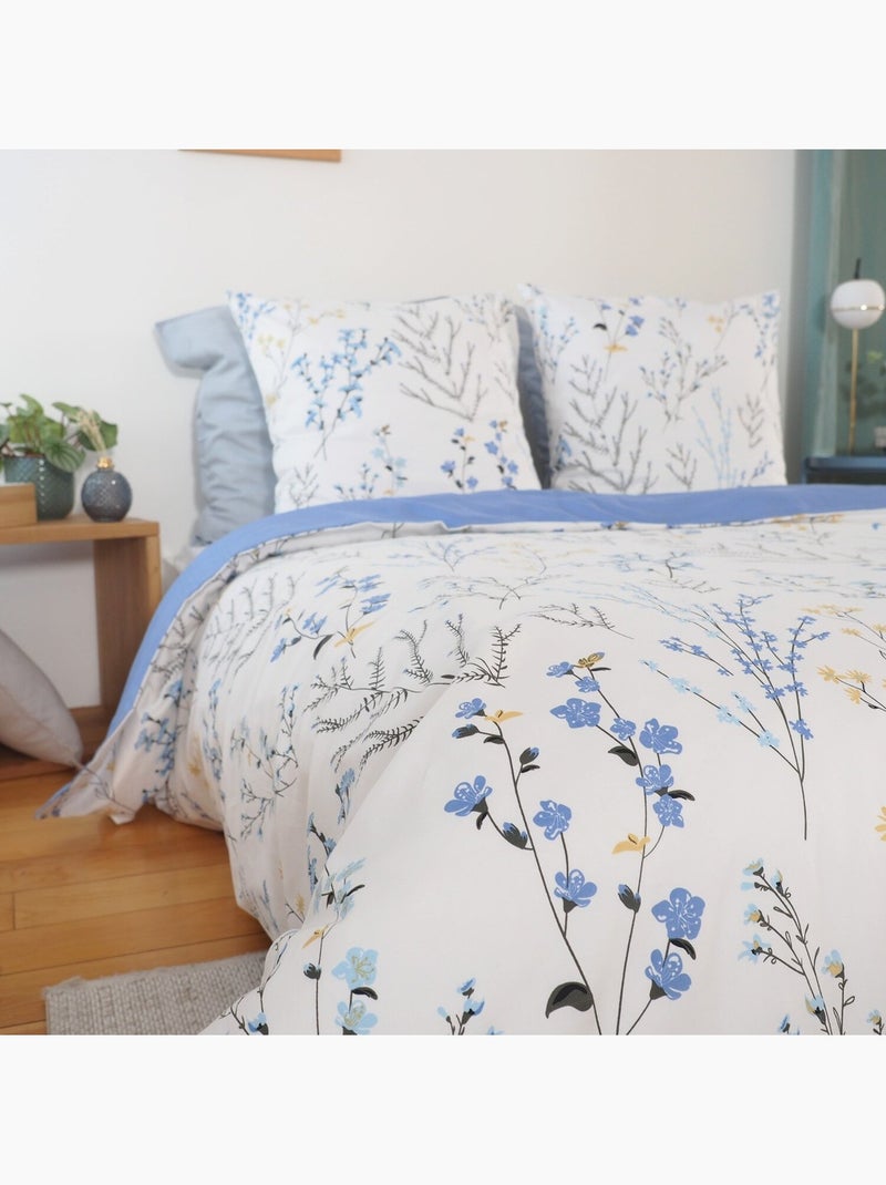 Conjunto de roupa de cama em cetim de algodão com um toque primaveril Azul - Kiabi