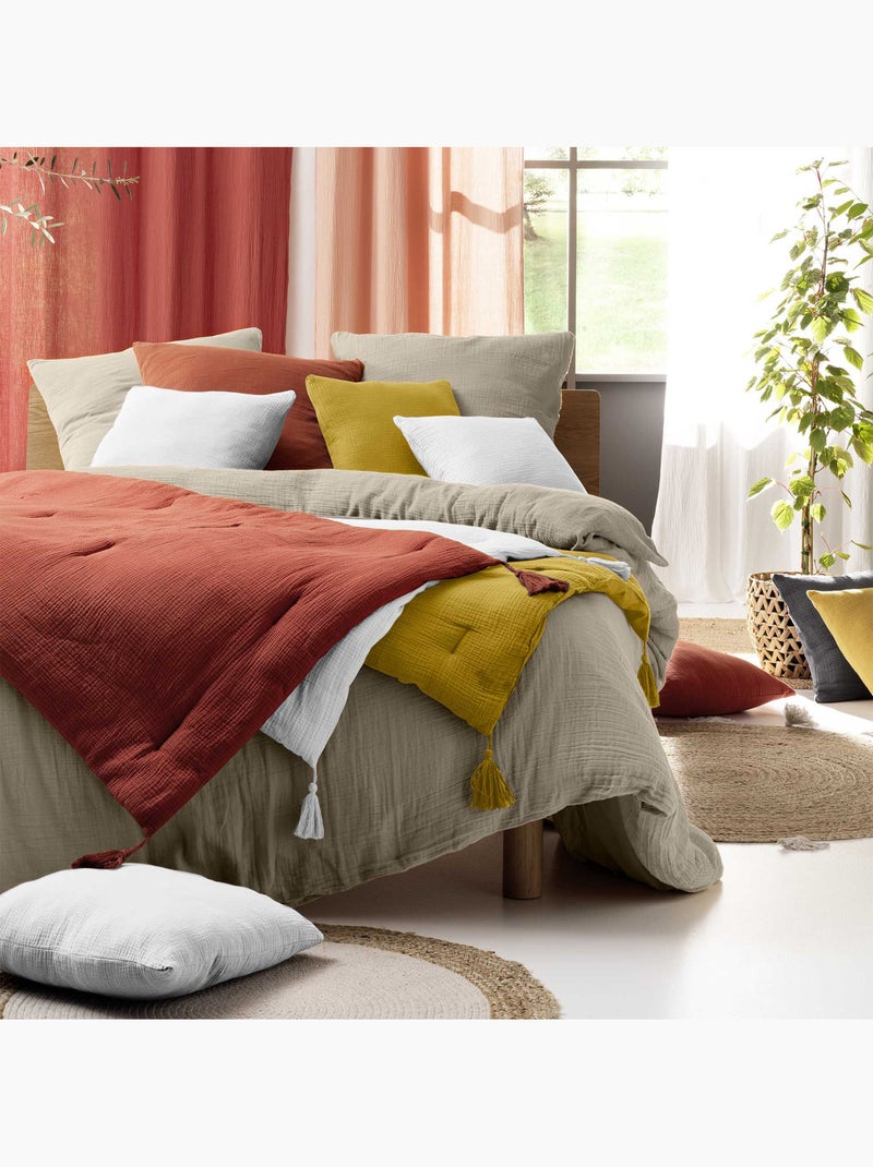 Conjunto de roupa de cama em gaze de algodão Bege-areia - Kiabi