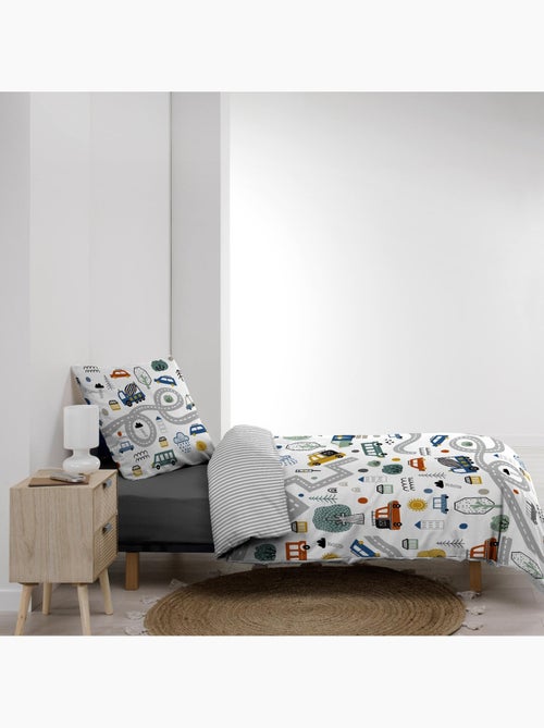 Conjunto de roupa de cama para criança em algodão reversível com motivo de veículos e estradas - Kiabi