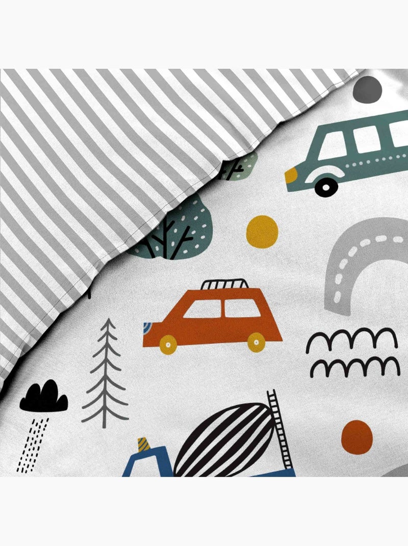 Conjunto de roupa de cama para criança em algodão reversível com motivo de veículos e estradas Cinza - Kiabi