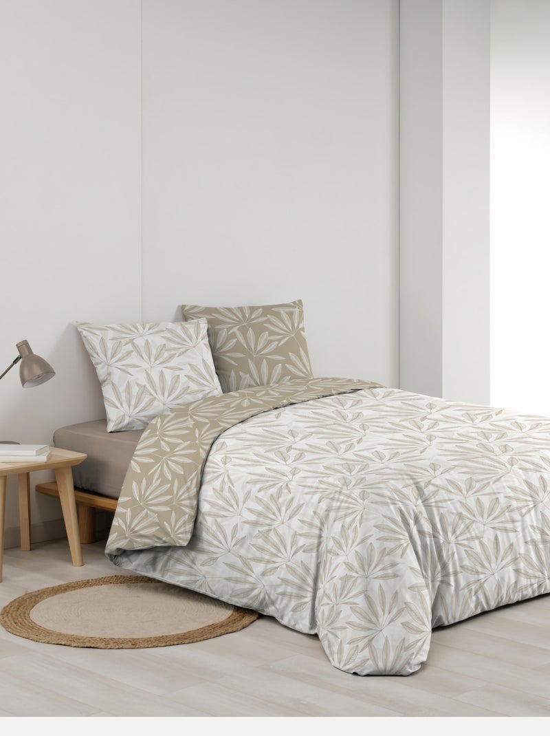 Conjunto de roupa de cama reversível em algodão com motivos de folhagem natural Bege-cinza - Kiabi