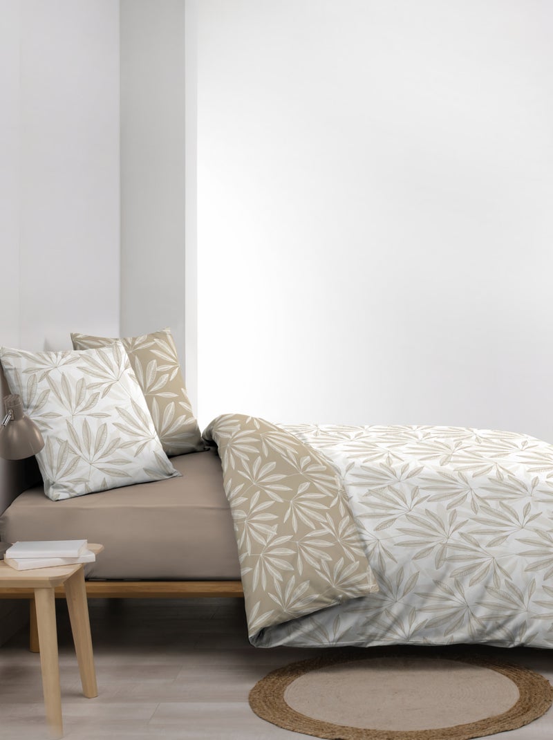 Conjunto de roupa de cama reversível em algodão com motivos de folhagem natural Bege-cinza - Kiabi