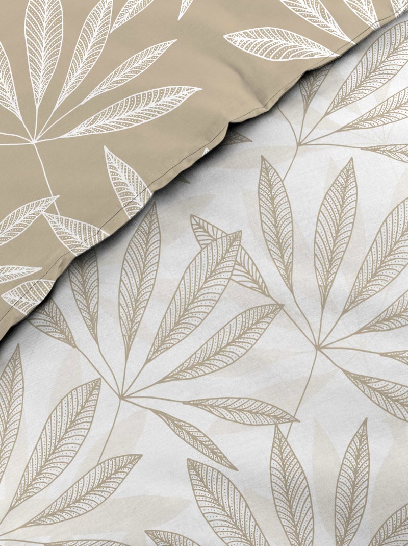Conjunto de roupa de cama reversível em algodão com motivos de folhagem natural Bege-cinza - Kiabi