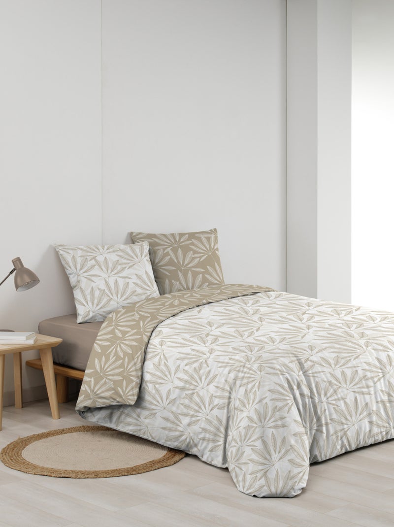 Conjunto de roupa de cama reversível em algodão com motivos de folhagem natural Bege-cinza - Kiabi