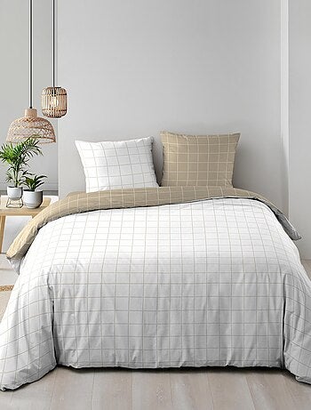 Conjunto de roupa de cama reversível em algodão xadrez