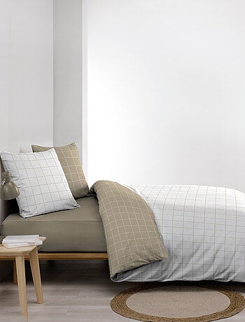 Conjunto de roupa de cama reversível em algodão xadrez