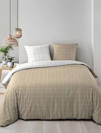 Conjunto de roupa de cama reversível em algodão xadrez