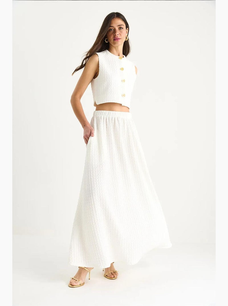 Conjunto de saia comprida e colete cropped com cós elástico e detalhes de bolso lucci Branco - Kiabi
