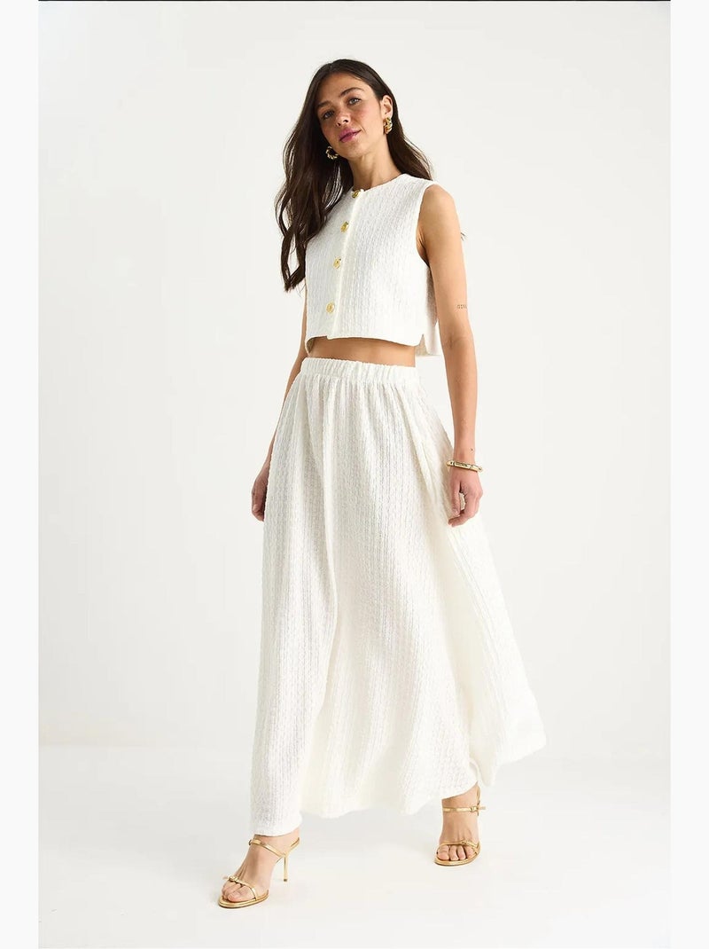 Conjunto de saia comprida e colete cropped com cós elástico e detalhes de bolso lucci Branco - Kiabi
