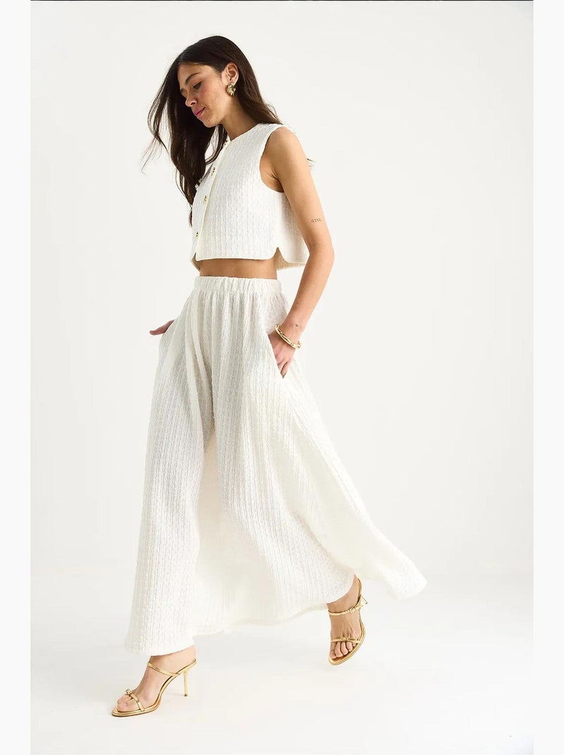 Conjunto de saia comprida e colete cropped com cós elástico e detalhes de bolso lucci Branco - Kiabi
